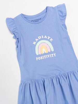 Платье хлопковое для девочки с оборками на плечах  цвет голубой с принтом рост 110 см  Primark