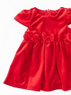 Платье велюровое для девочки на подкладке сзади на потайной молнии с бантиками цвет красный рост 68 см 6-9 мес OVS