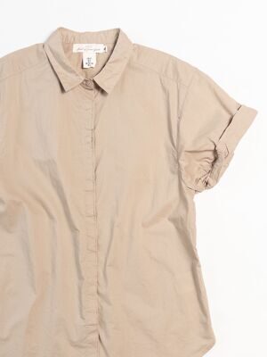 Рубашка из хлопчатобумажной ткани женская на потайных пуговицах цвет бежевый размер EUR 32 ( rus 40-42) H&M