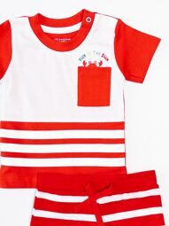 Комплект для мальчика футболка хлопковая+шорты трикотажные цвет красный/белый/полоска на рост 62 см 0-3 мес Primark