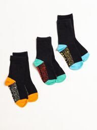 Носки хлопковые длинные для мальчика комплект из трех цвет черный/зеленый/голубой/оранжевый длина стопы 16-18 см (размер обуви 26-28 ) Primark