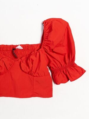 Топ нейлоновый женский вырез в форме сердца рукава фонарики с эластичной сборкой на спине цвет красный размер EUR 32 ( rus 38-40) H&M