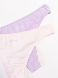 Трусы стринги хлопковые женские комплект из 2 шт цвет сиреневый/светло/розовый размер EUR XXL (rus 50-52) H&M