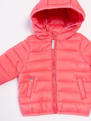 Куртка для девочки стеганная на молнии с капюшоном цвет лососёвый на рост 68 см Cool Club