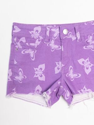 Шорты джинсовые для девочки застежка пуговица/молния цвет фиолетовый/сиреневый принт бабочки рост 134 см H&M