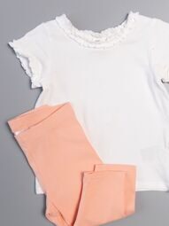 Комплект хлопковый для девочки футболка со сборкой + леггинсы цвет белый/светло-розовый рост 68 см H&M