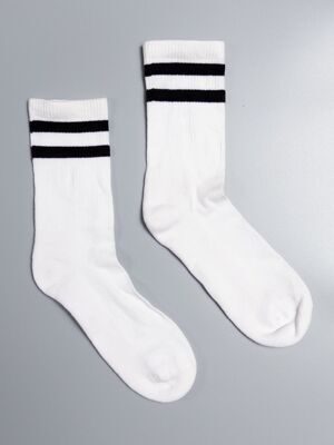 Носки хлопковые длинные с махровой стопой цвет белый/черная полоская длина стопы 22-24 см размер обуви 35-38 H&M