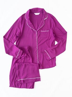 Комплект женский вискоза 33% рубашка с длинным рукавом/карманом на пуговицах + брюки цвет фиолетовый размер EUR 38/40 (rus 44-46) Primark * слева на воротнике имеются маленькие затяжки