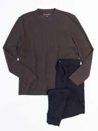 Комплект из рельефной ткани лонгслив + брюки с утягивающим шнурком в поясе/карманами цвет коричневый/черный размер S  Primark