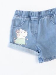 Шорты джинсовые для девочки с резинкой в талии с карманами цвет синий принт Свинка Пеппа рост 80-86 см George