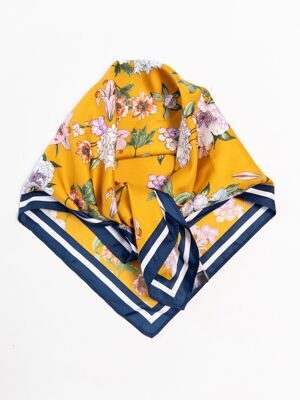 Платок-шарф атласный женский цвет желтый/синий принт цветы размер 53х53 см H&M