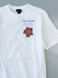 Футболка хлопковая цвет белый принт розы спереди и сзади размер S H&M