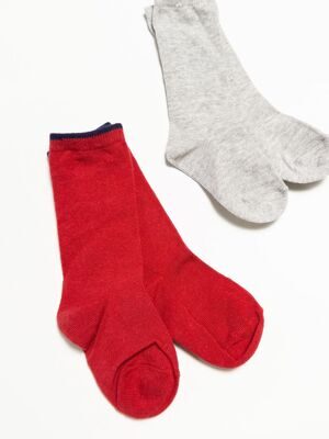 Носки хлопковые длинные для мальчика комплект из 2 пар цвет серый/красный длина стопы 12-14 см размер обуви 20-22 OVS