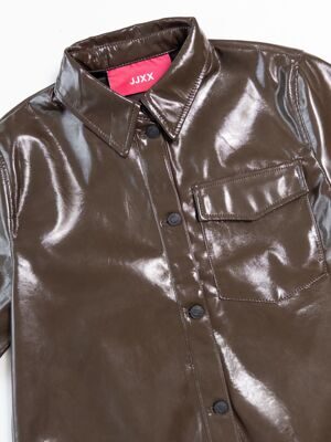 Рубашка на пуговицах из полиэстера с полиуретановым покрытием цвет коричневый размер EUR XS (rus 40-42) JJXX