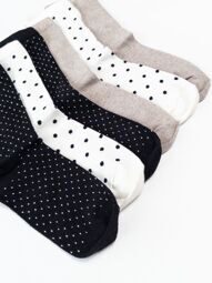 Носки хлопковые для девочки комплект из 3 пар цвет черный/молочный/бежевый принт горох длина стопы 18-20 см размер обуви 29-31 H&M