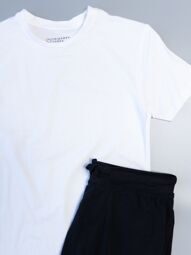 Комплект хлопковый футболка +шорты с утягивающим шнурком в поясе/карманами  цвет белый/черный размер S  Primark