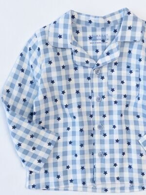 Рубашка фланелевая для мальчика на пуговицах цвет белый/голубой/клетка с принтом звезды рост 86 см Primark