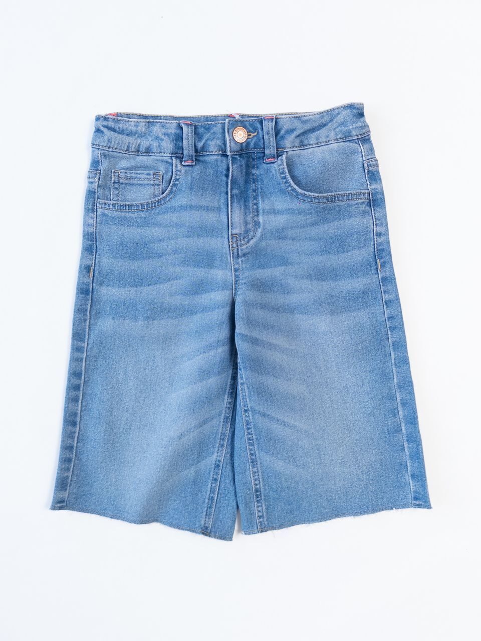 Шорты-бермуды джинсовые для девочки с утягивающей резинкой в поясе цвет голубой на рост 128 см 8 лет name it