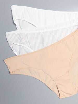 Трусы женские бикини комплект из 3 шт хлопковые цвет сливочный/молочный/бежевый с принтом размер EUR 42/44 (rus 48-50) Primark