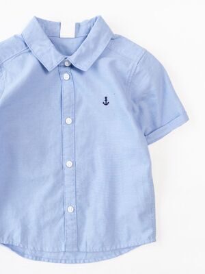 Рубашка из плотного хлопка для мальчика с коротким рукавом на пуговицах цвет голубой рост 80 см H&M