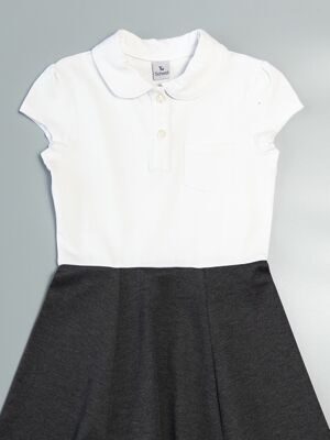 Платье для девочки верх-хлопковый, низ-трикотажный цвет белый/серый на рост 110 см 5 лет TU