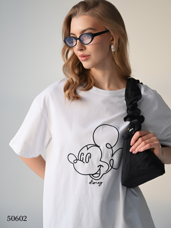 Футболка oversize принт Mickey Mouse цвет белый (подходит на rus 42-46) (50602)