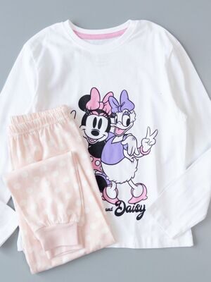 Комплект хлопковый для девочки лонгслив + брюки цвет белый/розовый принт Minnie Mouse рост 116 см Primark
