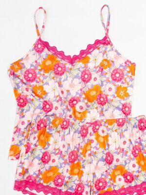 Пижама женская майка на регулируемых бретелях + шорты цвет оранжевый/сиреневый/розовый/цветы размер EUR 42/44 (rus 48-50) Primark