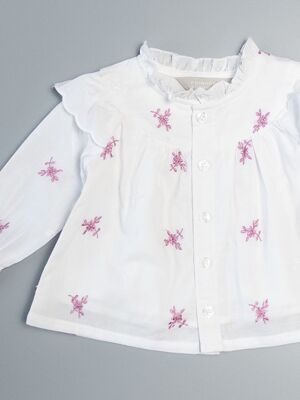 Блуза-рубашка хлопковая на подкладке для девочки на пуговицах цвет белый/вышитые цветы на рост 62 см 0-3 мес Primark