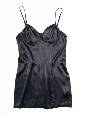 Ночная сорочка из вискозы женская на регулируемых бретелях и молнии сзади цвет черный  размер EUR 42 (rus 44) Primark