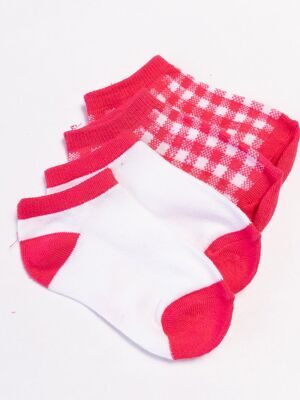 Носки хлопковые короткие для девочки комплект из 2 пар цвет ярко-розовый/белый/клетка длина стопы 14-16 см размер обуви 23-25 OVS