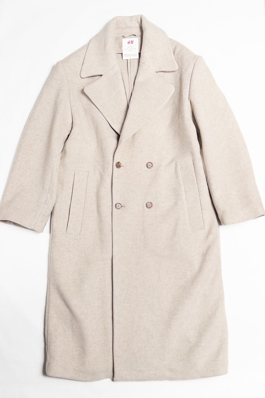 Пальто оверсайз мужское двубортное 100% шерсть светло-бежевый размер EUR M (rus 50-52)  H&M