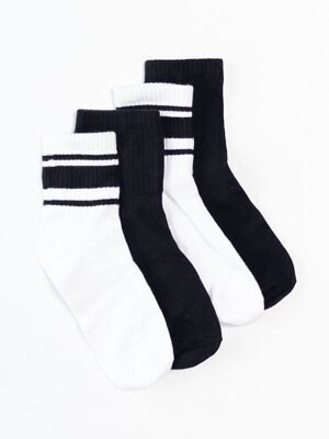 Носки хлопковые комплект из 2 пар цвет белый/черный/полоска длина стопы 18-20 см размер обуви 29-31 H&M