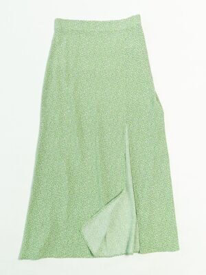 Юбка из вискозы женская на потайном молнии/разрезом 46 см сбоку цвет зеленый принт цветы размер EUR 34 ( rus 40-42) H&M