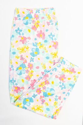 Женские брюки с манжетами внизу, хлопковые, цвет белый, принт цветы, размер EUR 46/48 (rus 52-54) Primark