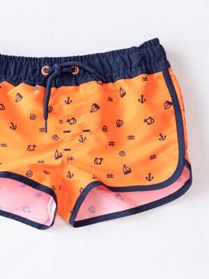 Шорты пляжные для мальчика с сеточкой цвет оранжевый/темно-синий с принтом рост 80 см 12-18 мес OVS