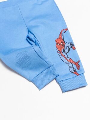 Брюки с начесом для мальчика цвет голубой принт Spider-man на рост 74 см 6-9 мес Primark (кривой пошив манжет)