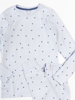 Пижама для мальчика из плотного хлопка лонгслив+брюки цвет голубой/принт звезды на рост 152 см OVS
