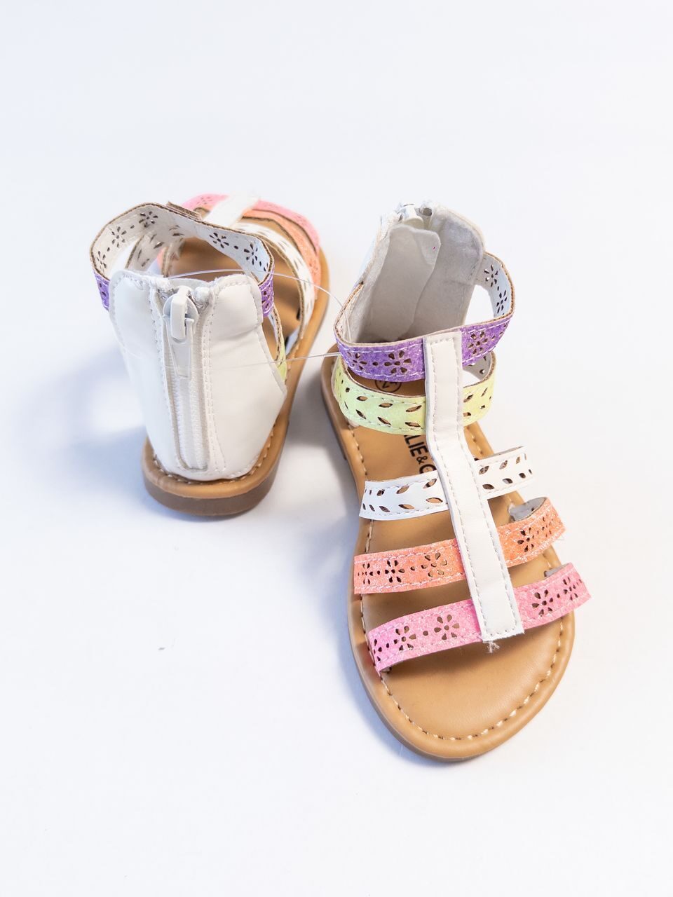 Босоножки для девочки сзади на молнии цвет белый/салатовый/розовый размер обуви 24 длина стельки 13.5 см KIABI (маломерят)