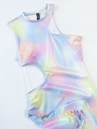 Платье из эластичной блестящей ткани женское с вырезами с кулисками разноцветное размер EUR М rus (44-46) H&M