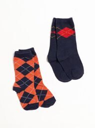 Носки хлопковые длинные для мальчика комплект из 2 пар цвет оранжевый/синий/ромбы длина стопы 12-14 см размер обуви 20-22 OVS