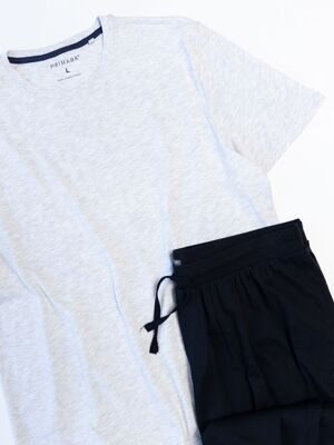 Комплект хлопковый мужской футболка + брюки с утягивающим шнурком цвет черный/серый размер L Primark