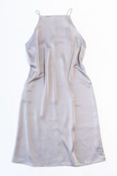 Платье атласное женское на бретелях с пуговицей сзади с разрезом сзади 24 см цвет серый размер eur L (rus 48-52) H&M *имеются два небольших пятнышка спереди