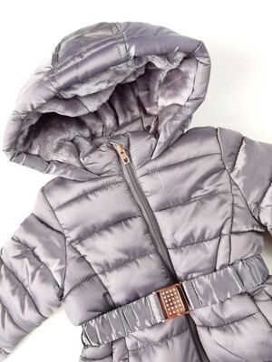 Куртка для девочки утепленная серо-фиолетовая с поясом OVS 68/74