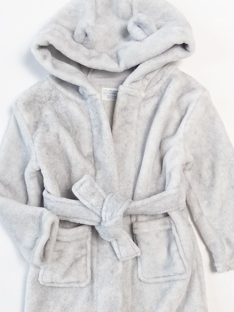 Халат плюшевый с поясом/карманами цвет светло-серый рост 92 см  Primark