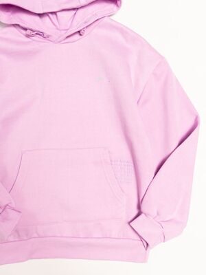 Худи с начесом для девочки цвет розовый прорезиненный текстовый принт на спине на рост 134 см 8-9 лет Primark