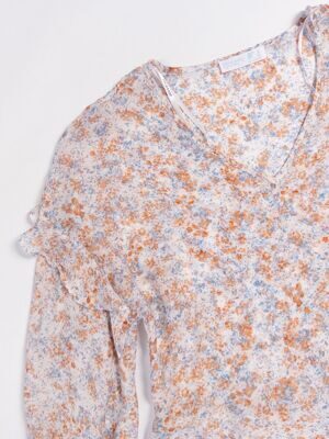 Блуза с оборками (просвечивается) цвет бежевый/цветы EUR 40 (rus 46) Primark