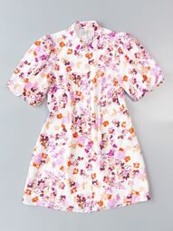 Платье-рубашка на подкладке на пуговицах рукава-фонарики цвет белый/цветы размер EUR M (rus 44-46) YAS