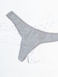 Трусы женские стринги комплект из 3 шт хлопковые цвет белый/серый принт горох размер EUR 34/36 (rus 40-42) Primark