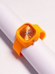 Наручные часы кварцевые корпус из нержавеющей стали 30*30 мм с силиконовым ремешком  (водонепроницаемость 30 м) цвет оранжевый  NeWatch